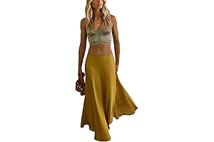 Womens Maxi Satin Skirts with Graceful Lace Trim