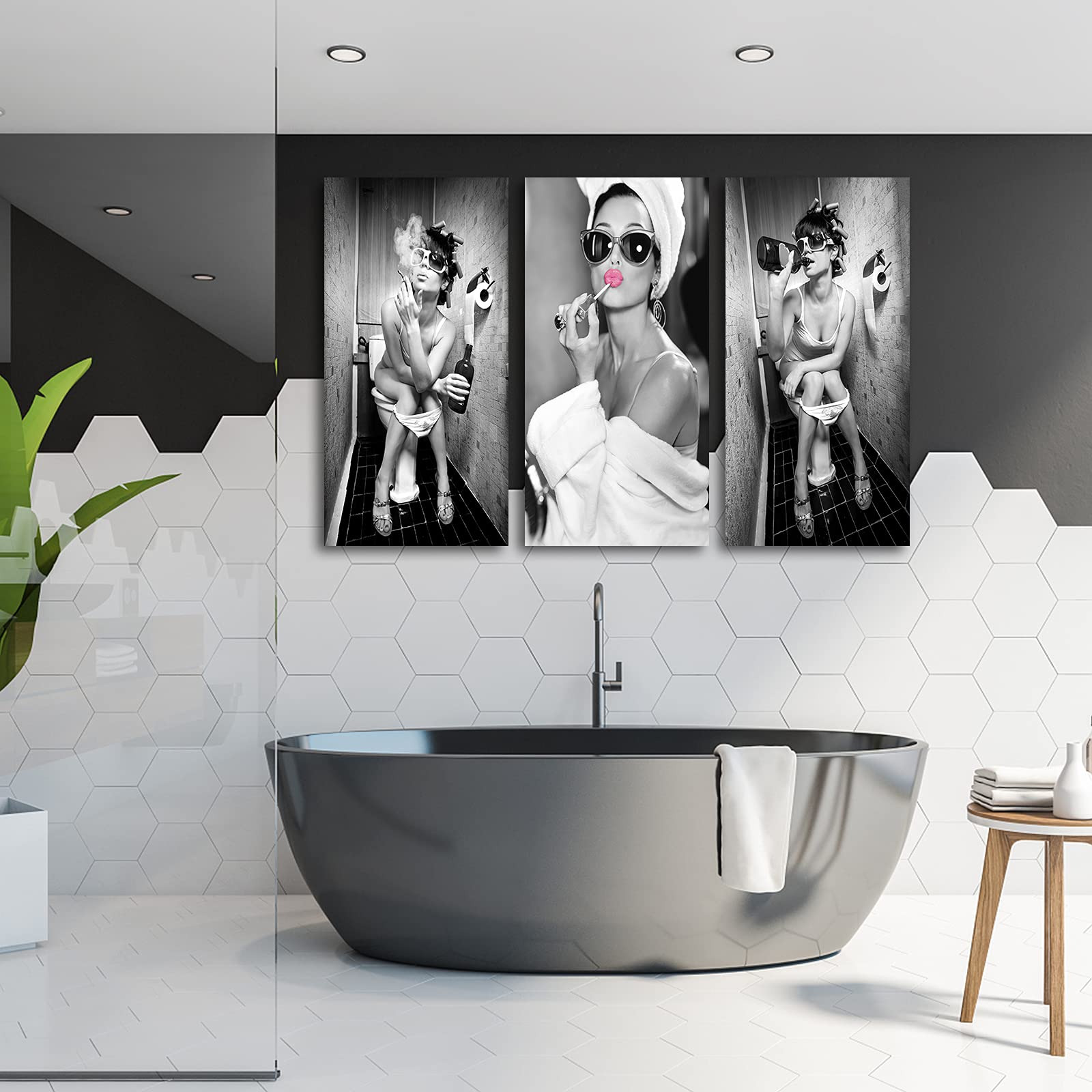 Art Mural Toile Humoristique Pour Salle De Bain - Noir Et Blanc Minimaliste
