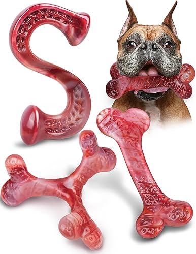 Miniatura 1 de Pleaseedo Paquete de 3 juguetes masticables para perros masticadores agresivos de raza grande, juguetes indestructibles de nailon duradero para