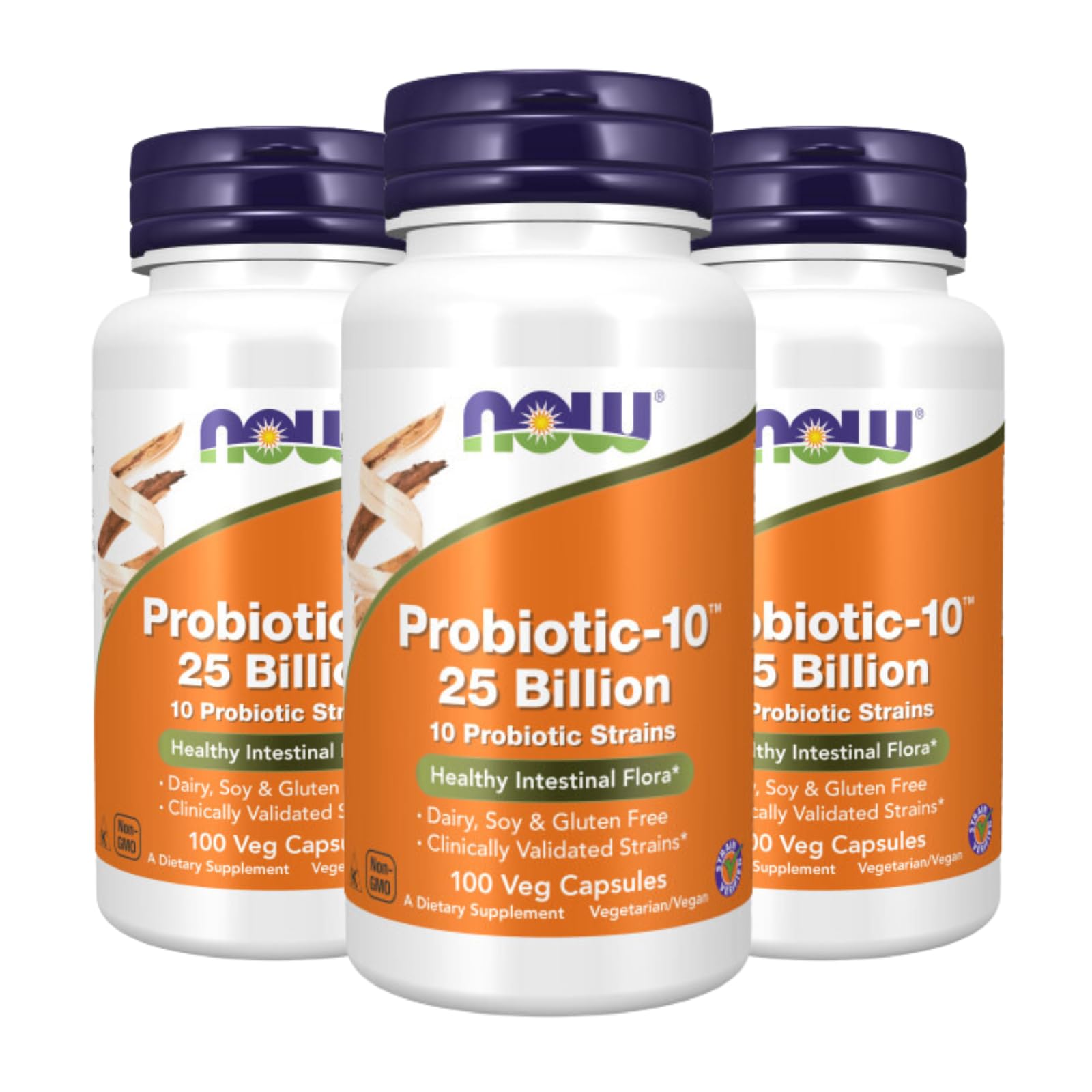 NOW FoodsProbiotic-10 25 Billion, 100 Count (Pack of 3)