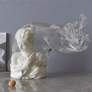 ZYFAB Veiled Maiden Sculpture Bust, Veiled Lady Bust Female Resin Craft Statue Decoration Home Office Window Collection Ornament,Silver