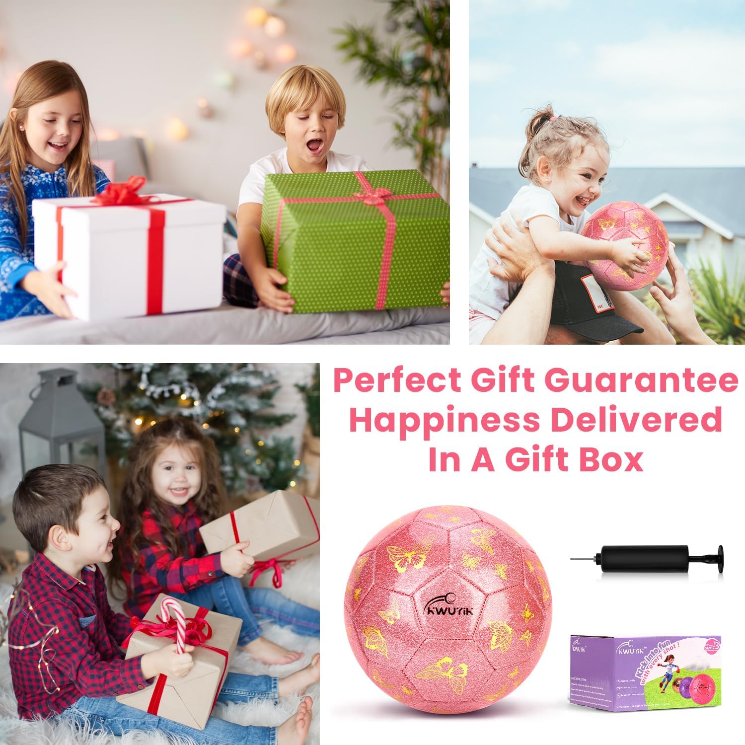 Soccer Ball Size 3 Purple Pink Glitter Butterfly Football for Kids Sparkle Gift for Boys Girls Toddlers Aged 3-8 Easter Birthday Present for Youth Kids Indoor Outdoor Practice - Image 8