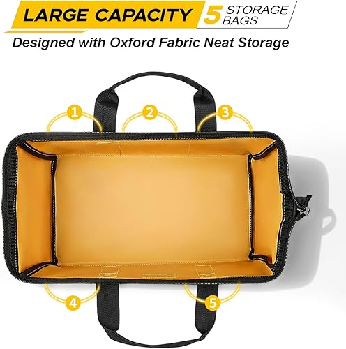 Miniatura 6 de Bolsa de herramientas portátil de 15 pulgadas con 5 bolsillos, bolsa de herramientas resistente para herramientas, 37x21x26cm, nailon duradero de