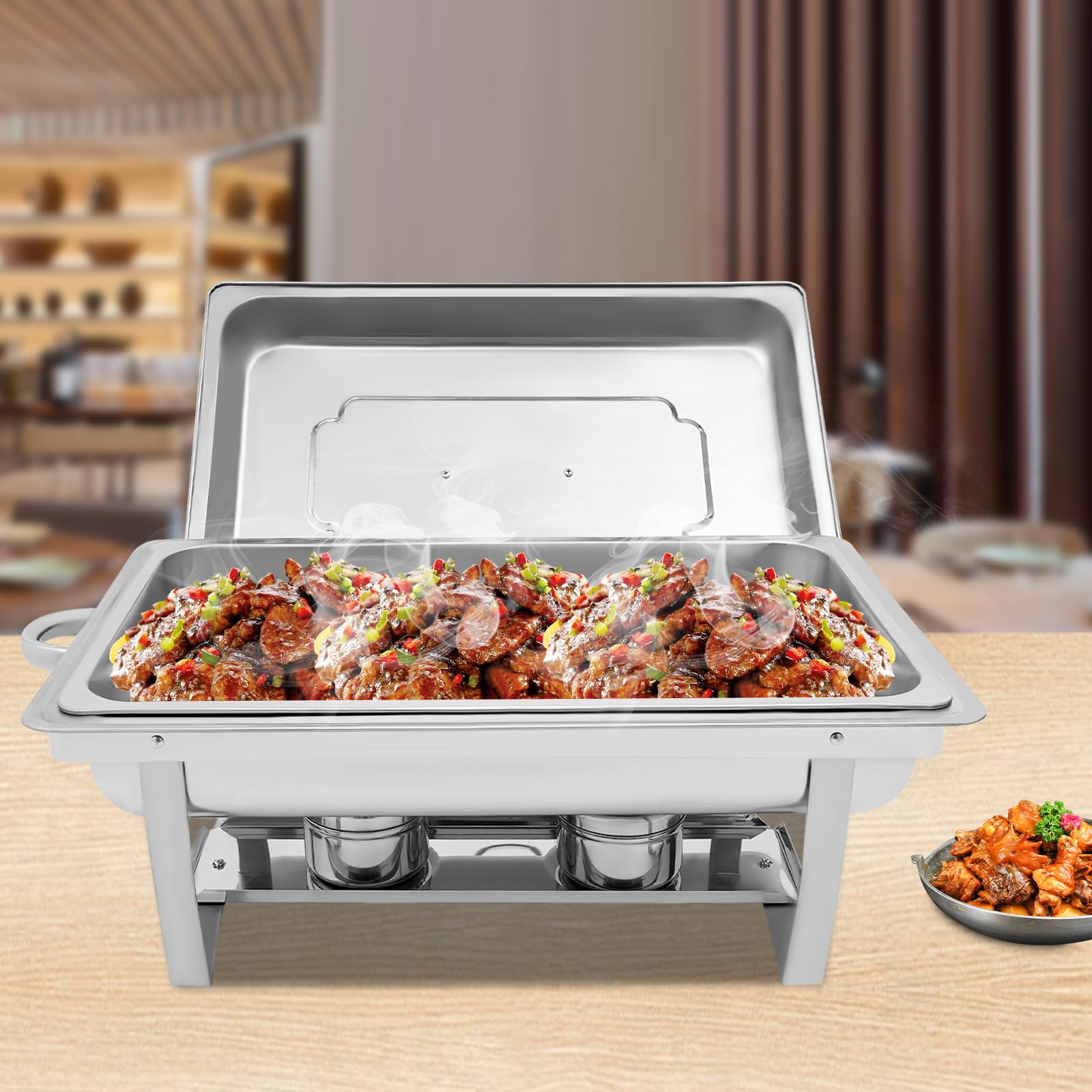Juego de 9 litros para buffet de platos con práctica tapa, calentador de alimentos, calentador de buffet con patas, recipiente térmico para catering, buffet y fiestas