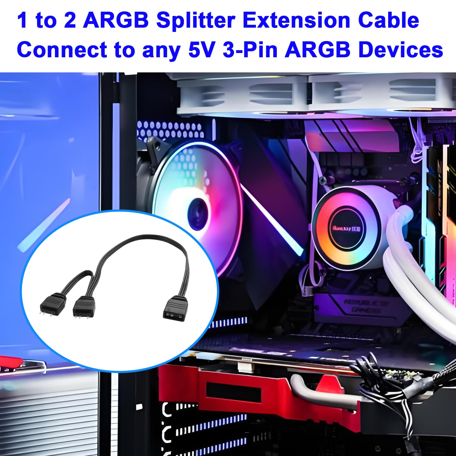 ARGB Kabel przedłużający 4-pinowy na 3-pinowy: 1 złącze żeńskie na 3 złącza męskie adresowalny adapter do synchronizacji RGB 35 cm kabel przedłużający (1 do 2)