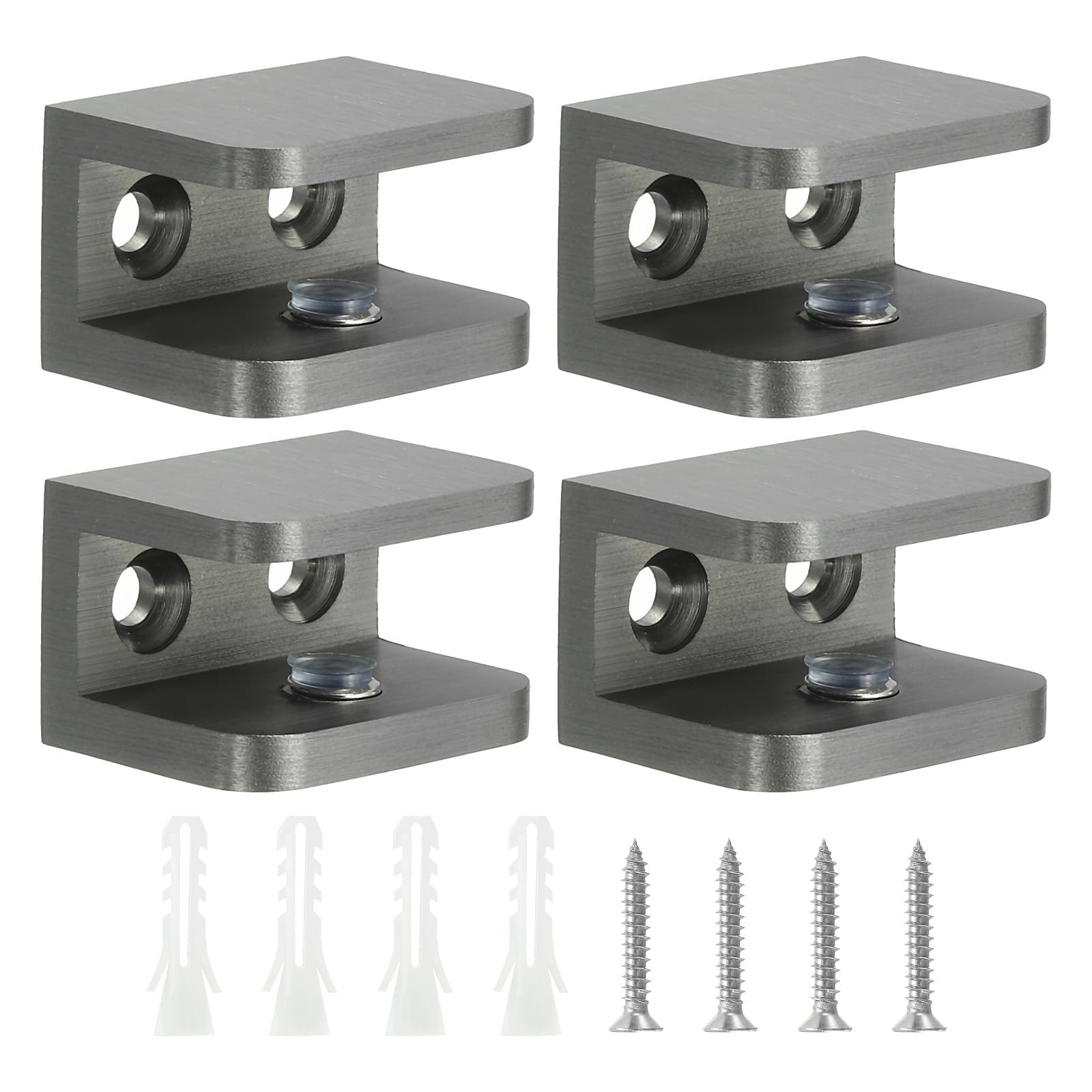 Unifizz Glass Shelf Brackets, 4Pcs Brass Glass Clamp for 10-12mm Thick Panel Glass Shelf Clip Holder Bracket Support Fixed U-Clamp, Black