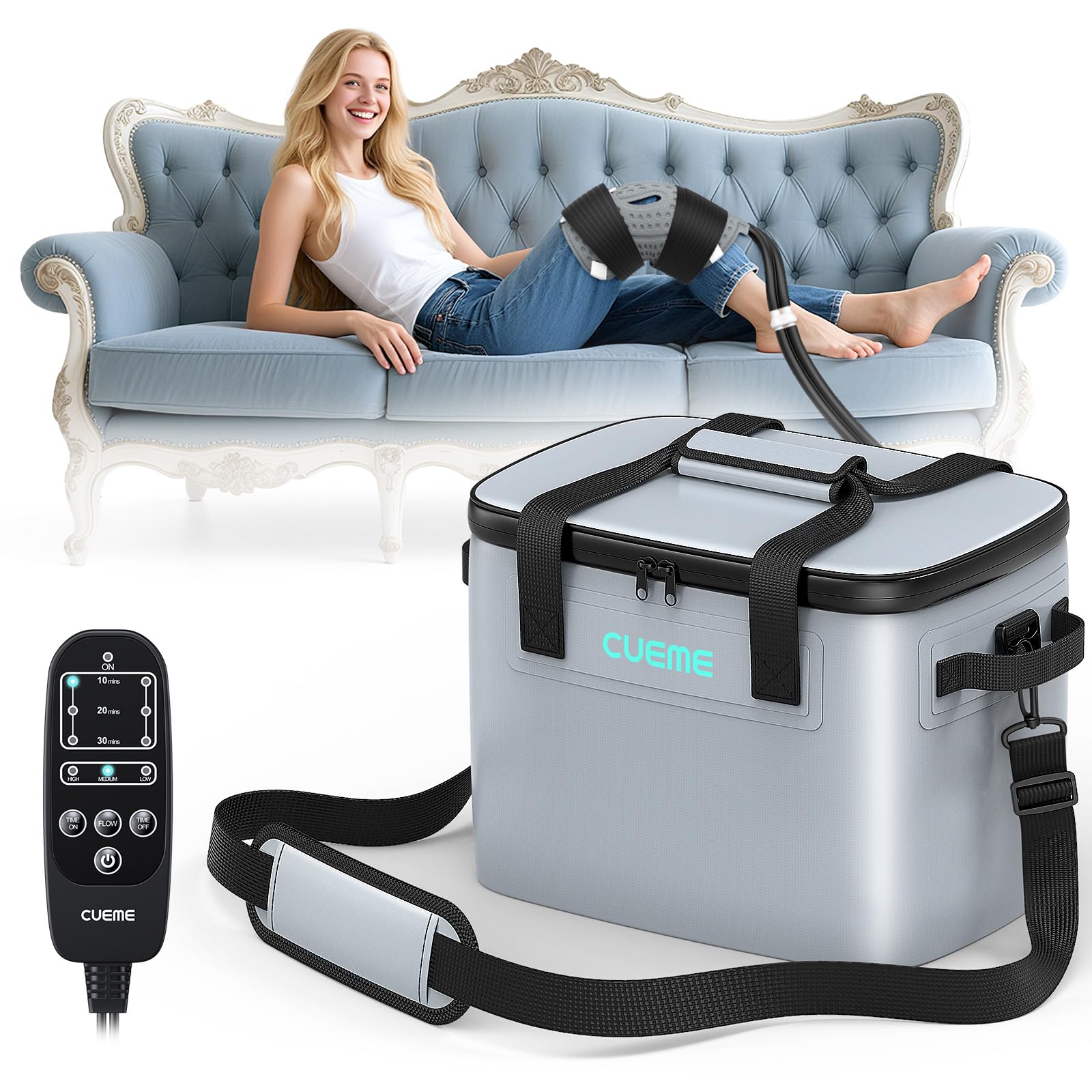 Photo 1 of CUEME Ice Machine for Knee After Surgery, Programmable Timer Cold Therapy Machine for Knee Replacement, Cryotherapy Pain Relief, w/Compression Pad, Ice Therapy Machine for Shoulder/Hip/Ankle/Foot