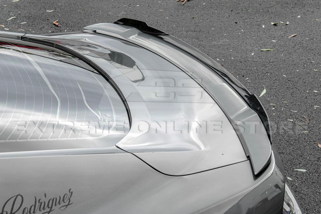 Replacement for 2015-2023 Ford Mustang Models with GT Factory Style Rear Spoiler | Performance Track Style Acrylic Plastic - Smoke Tinted Rear Trunk Lid Wickerbill Extension Gurney Flap Wing Spoiler