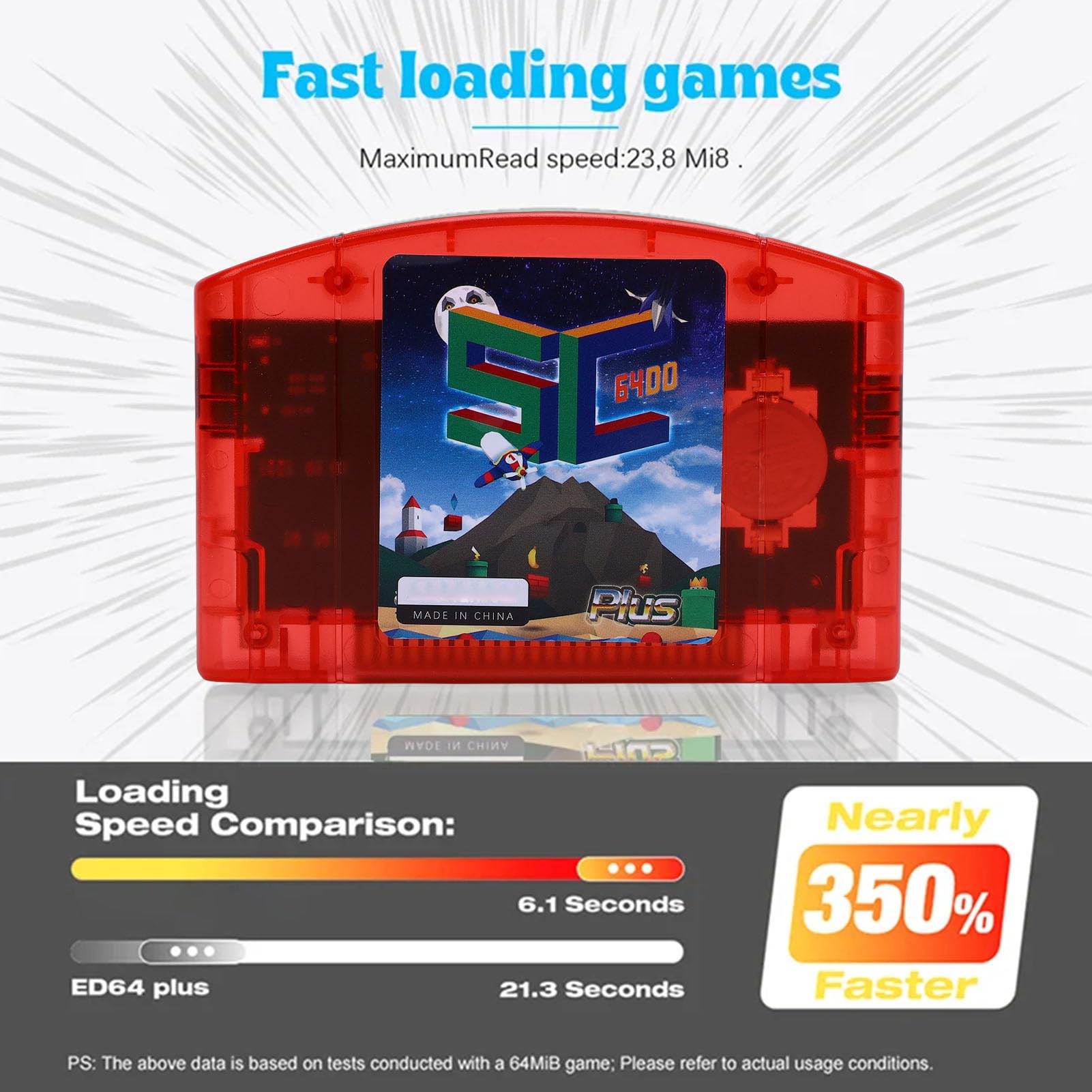 Sxhlseller Cartucho Flash N64 de Código Abierto, Cartucho de Juego de Código Abierto, de Juego HD Retro de Lectura Rápida con Copia de Seguridad de Guardado Automático, para Consola (rojo