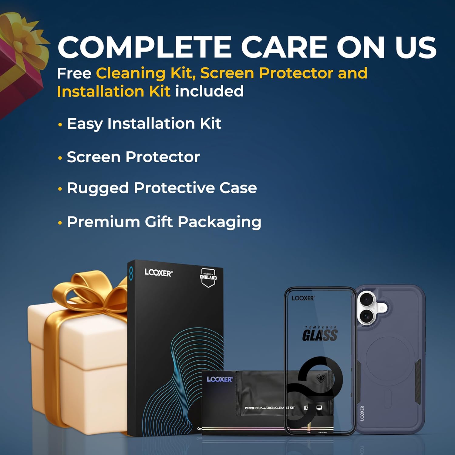 LOOXER® Defender Series Case for iPhone 17 (6.3”) | Military-Grade Rugged Shockproof Protection, MagSafe Compatible + Tempered Glass Screen Protector Included (Blue, 17)