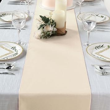 Efavormart Beige Premium Polyester Table Top Runner for Weddings Birthday Party Banquets Decor Fit Rectangle and Round Table