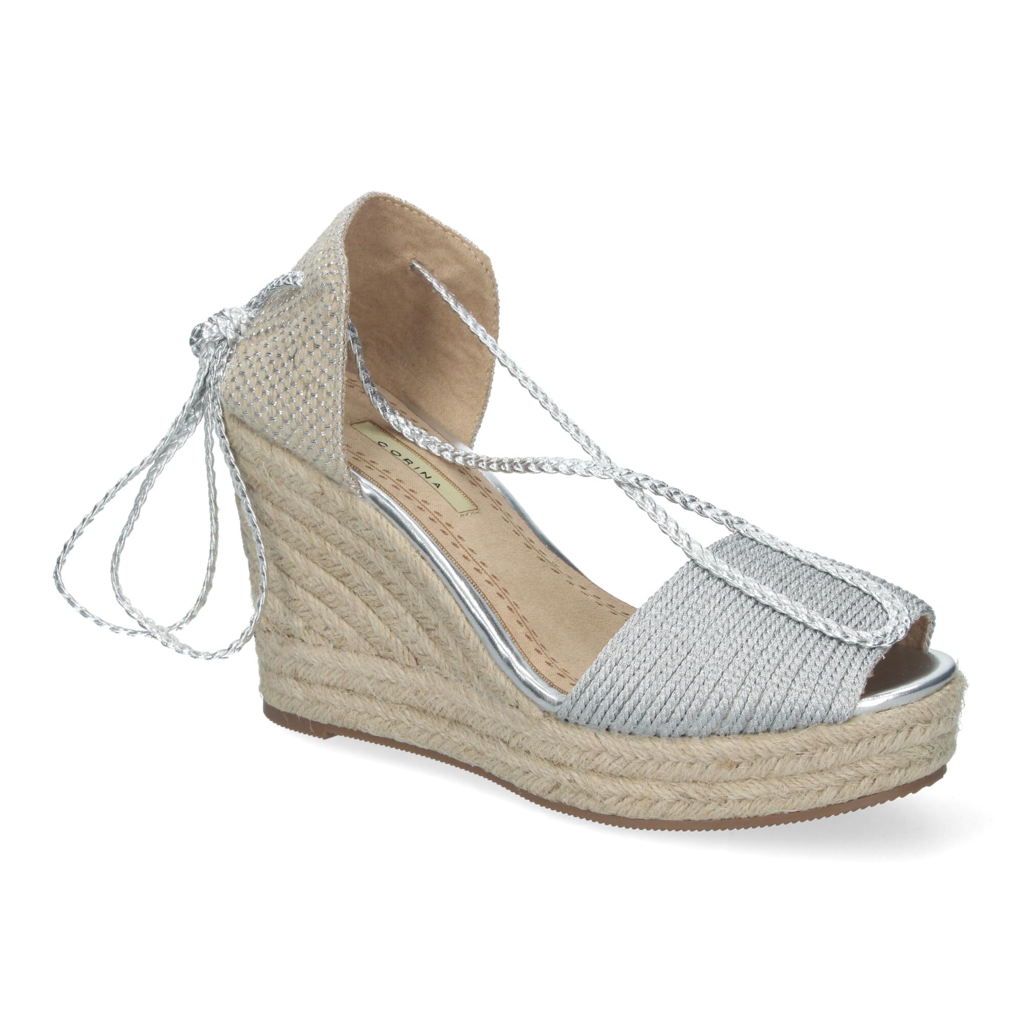 shoes&blues.es Sandalias de Cuna de Yute para Mujer con Cierre de Cordones y Adornos Brillantes, Puntera Abierta, Elegantes y Comodas para Cualquier Ocasion.
