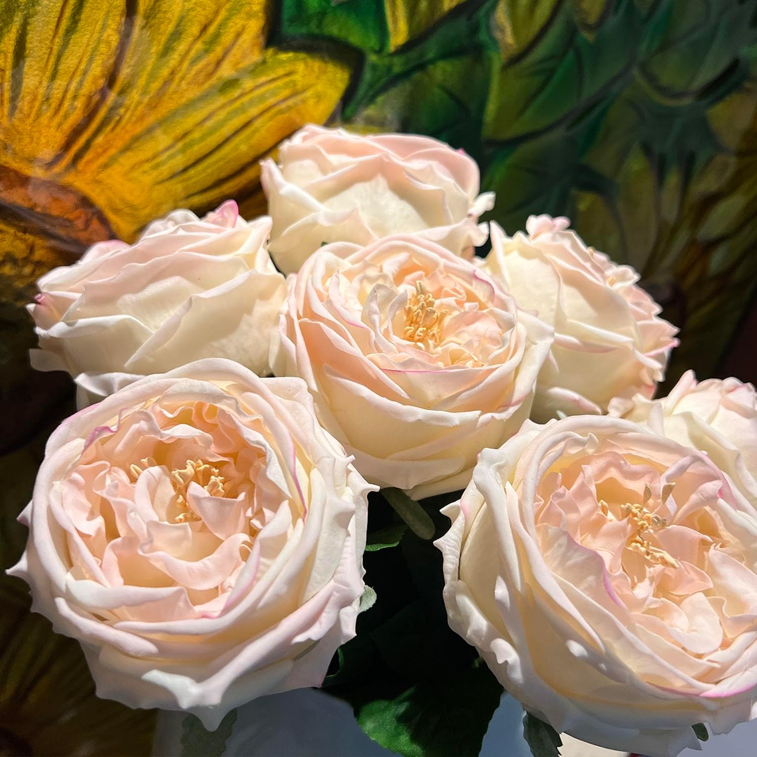 5 Pcs Silk Real Touch Roses Artificial Flowers, Lifelike Latex Fake Austin Rose Peonies for Elegant Console Table Decor, Gorgeous Floral Centerpieces for Tables (Blush)