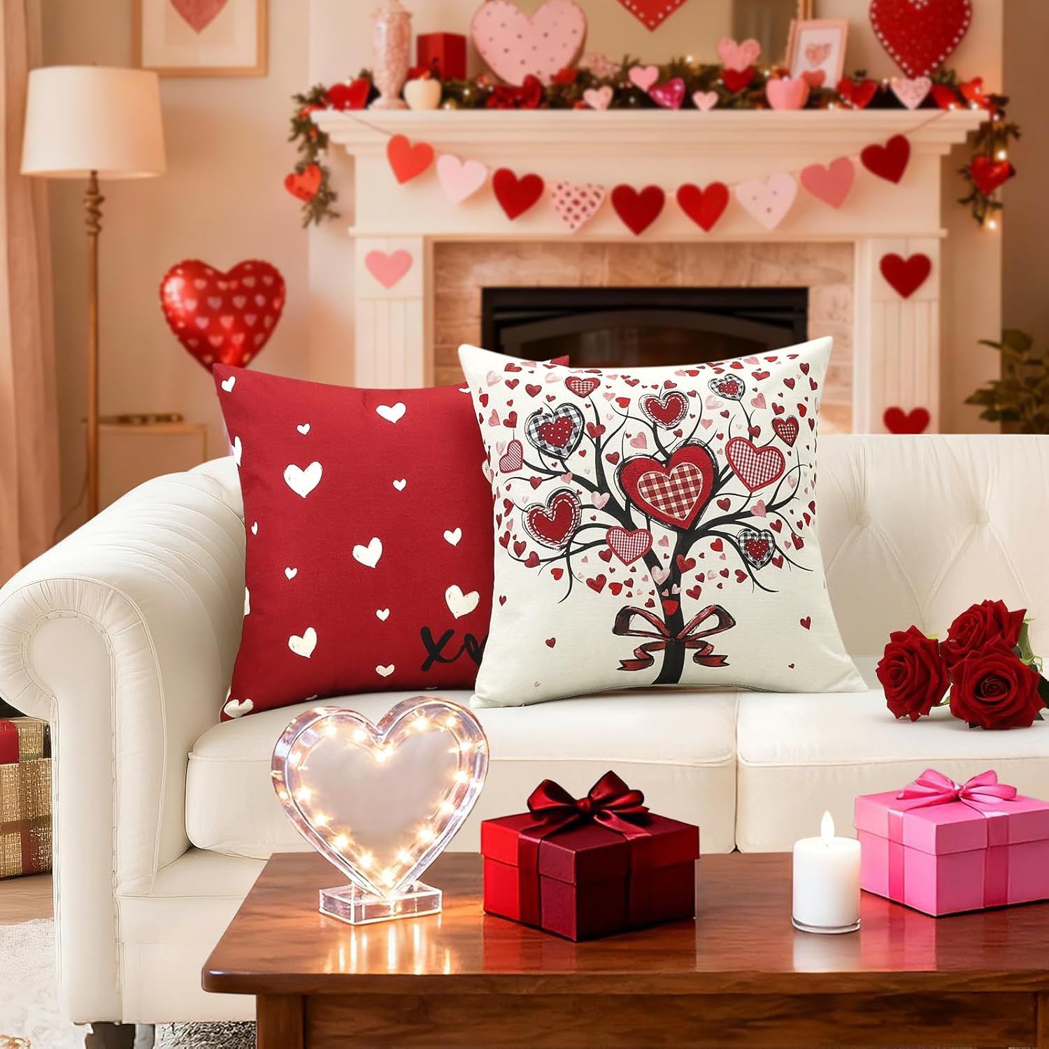 Artscope Valentine's Day Love You Throw Pillow Covers 18x18 Inch Set of 4, Valentine Wedding Red Love Heart Decoration Pillow Cases for Home Sofa Couch - Image 5