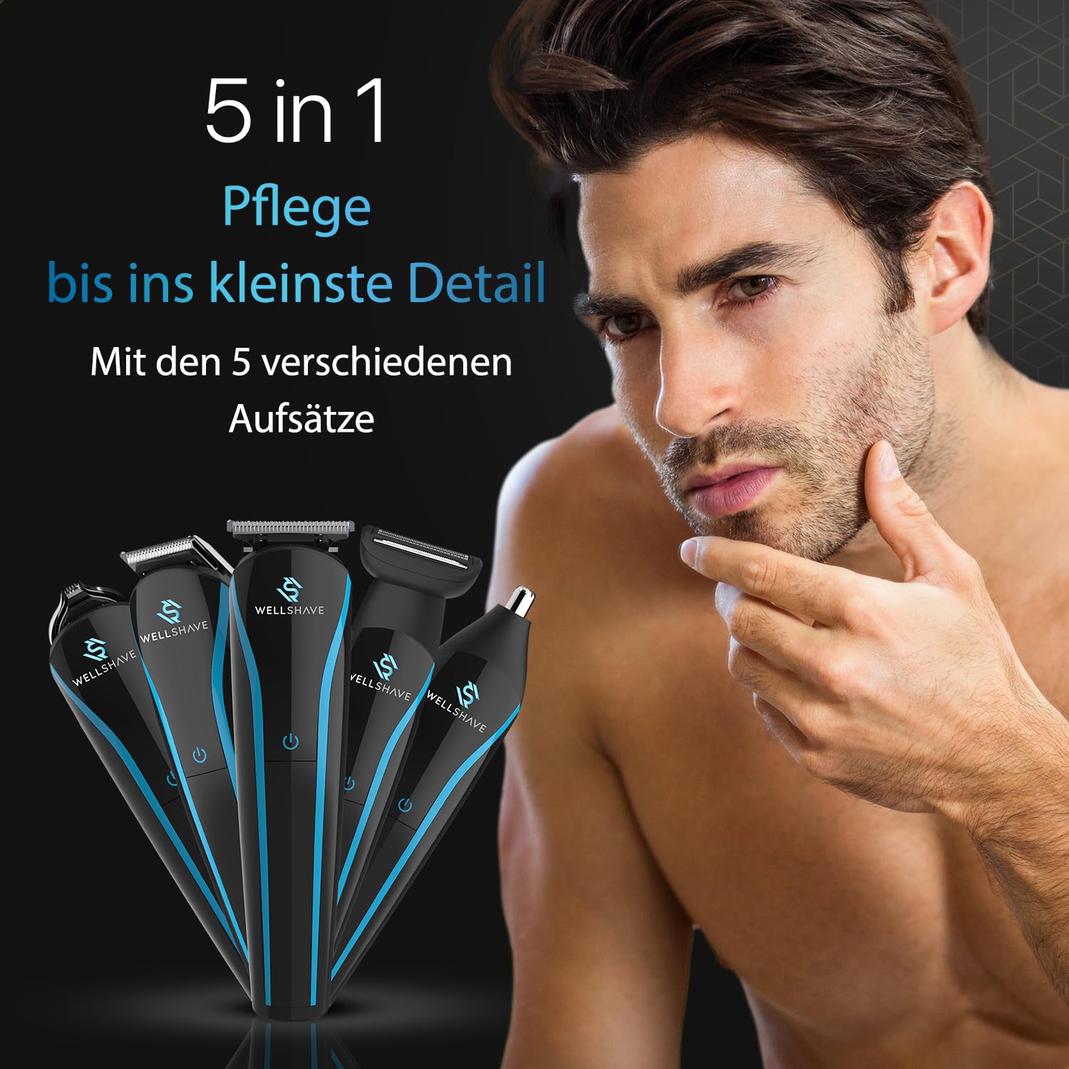 5-in-1 Bartschneider Herren Iced™ / Barttrimmer Herren/Haarschneidemaschine für Gesicht, Körper, Schnurrbart, Nasenhaare/Bart Rasierer Trimmer Herren Elektrisch, Haartrimmer Herren