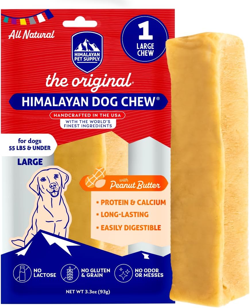 Himalayan Chew Unique Yak Cheese Chew, Peanut Butter, 1 Giant Stick, 3.3 oz, Gluten Free, Wholesome Treats, Grain & Lactose Free 100% Pure, Lengthy Lasting Chews for s Below 55 lbs