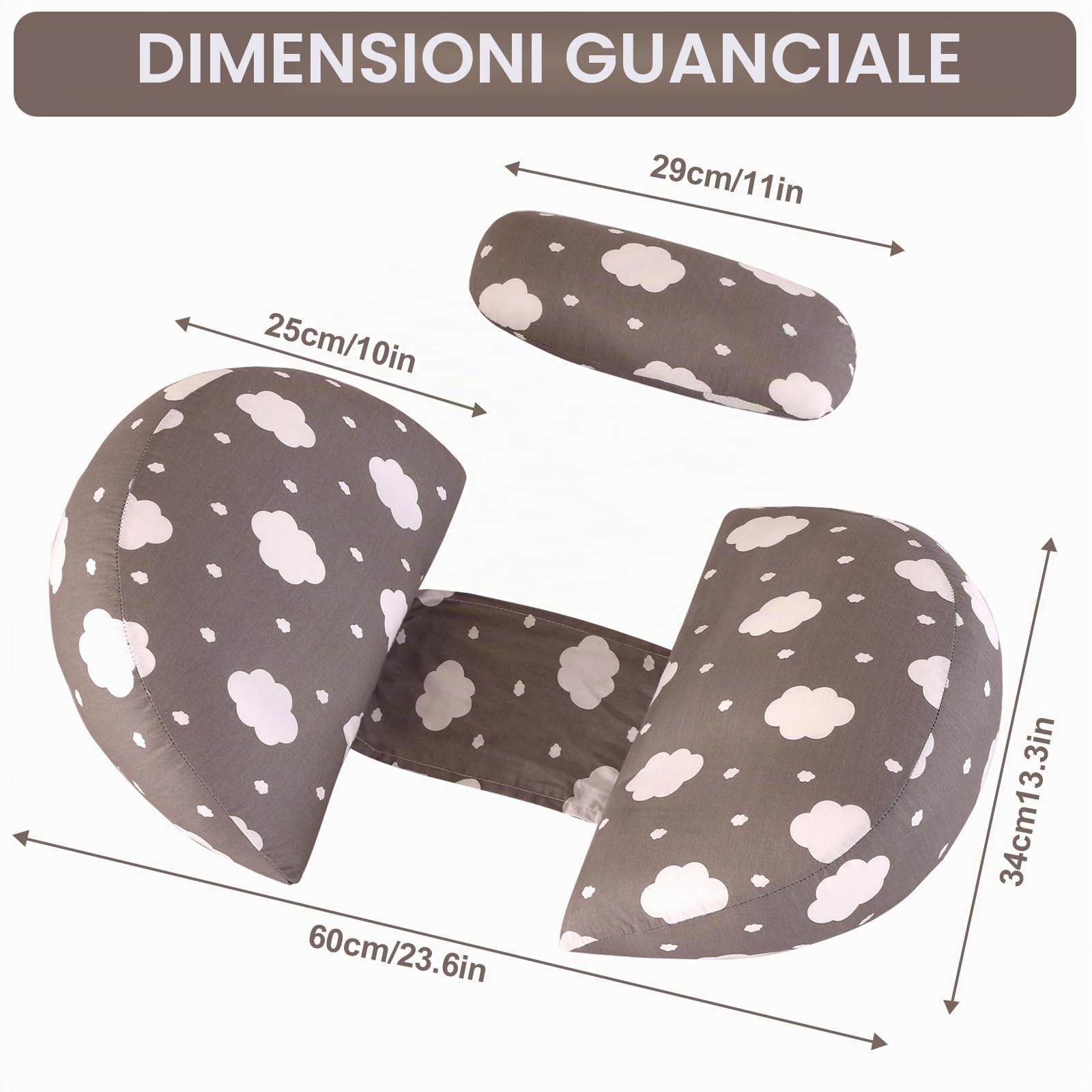 SHANNA Cuscino Gravidanza per Dormire, Cuscino allattamento e Gravidanza, NUOVO Cuscino Comfort Regolabile per Tutto Il Corpo, Maternità e Cuscino Supporto, Fodera Rimovibile e Lavabile (Gris Oscuro)