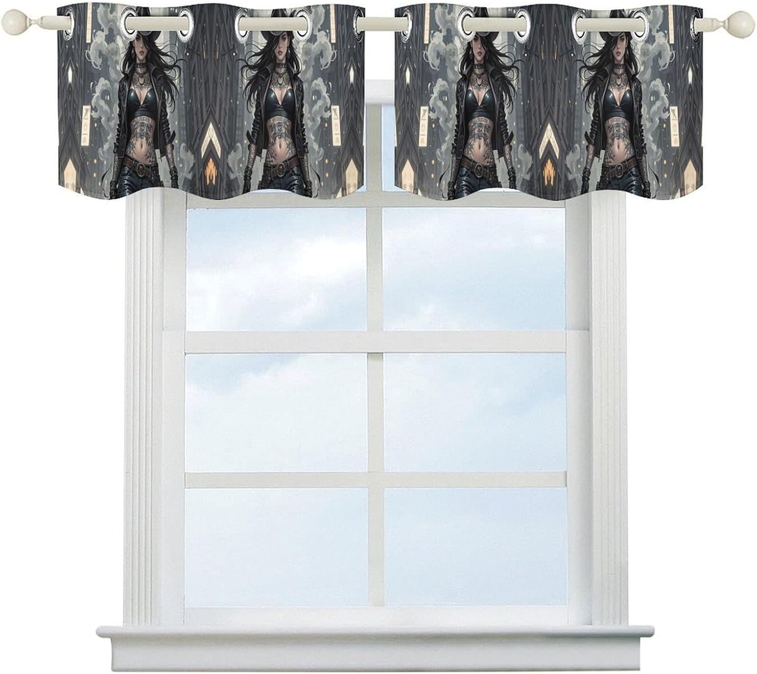 Cute Tattooed Cowboy Girl Valance for Windows, 2 Pack Kitchen Curtains Modern Home Decor, Soft Blackout Window Curtains for Living Room & Bedroom, 18 X 52 Inch