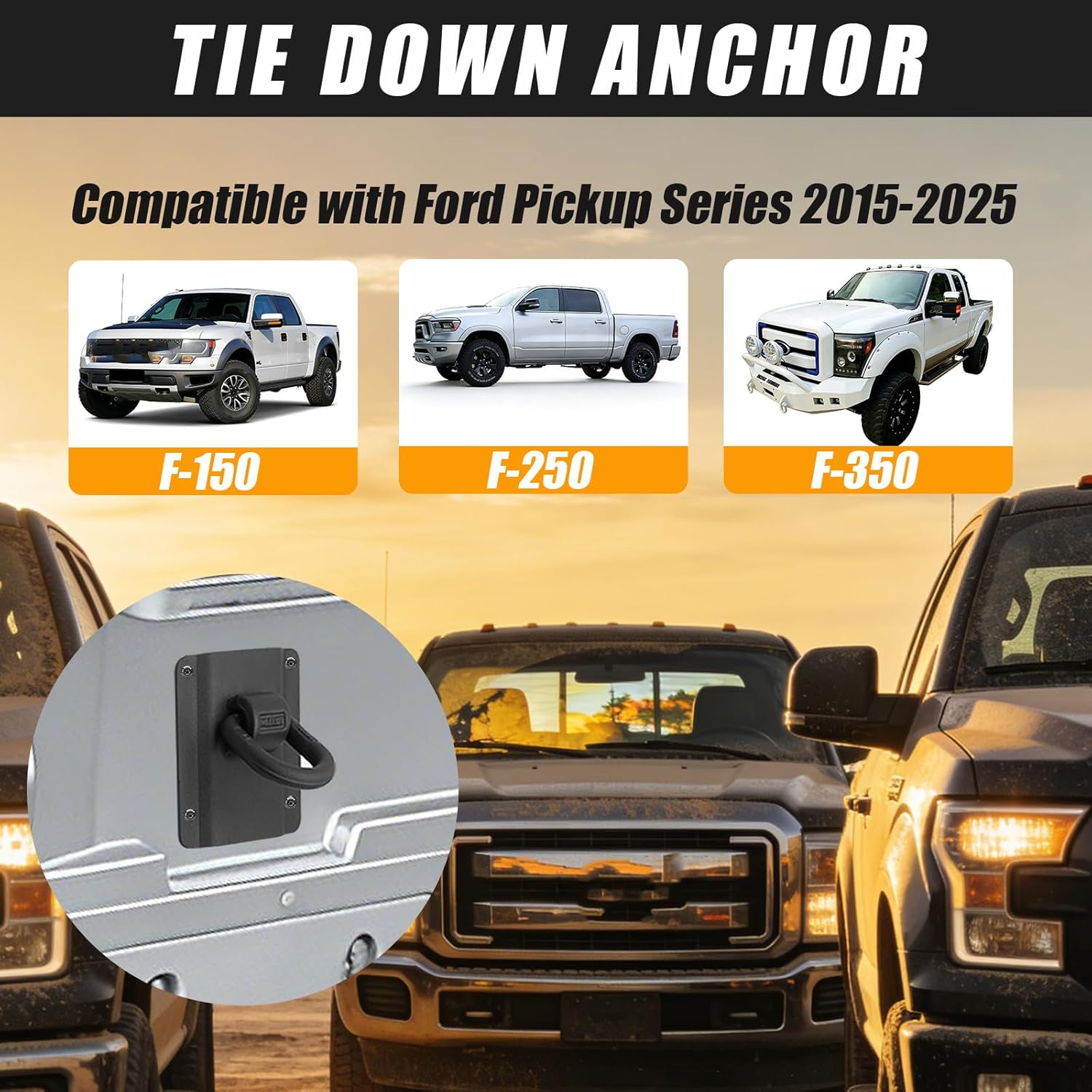 4 Pack Truck Tie Down Anchors, Heavy Duty Bed Tie Downs Truck Accessories Fit for 2015-2025 Ford F150 F250 F350 & Raptor 2026 Replaces FL3Z-99000A64-B FL3Z-9928408-AB