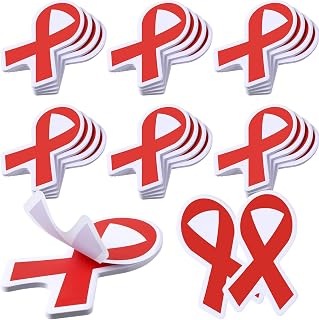 Thenshop 24 Set Red Sticky Notes Red Ribbon Cancer Awareness Sticky Notes Bulk Self Adhesive Cancer Awareness Notepads for Office School Teacher Nurse Public Charity Fundraiser Item Aids HIV
