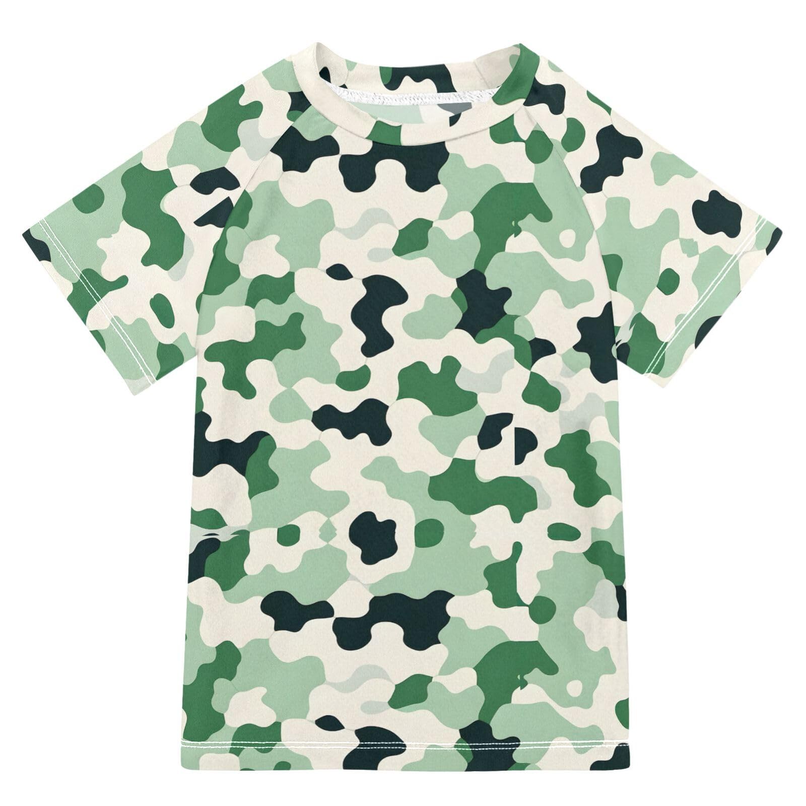 ALAZA Boys Swim Shirt Short Sleeve Rash Guard for Boys Girls UPF 50+ Camouflage Green 9-10T