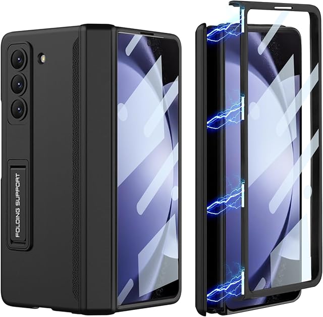 FODDOM for Samsung Galaxy Z Fold 5 Case Hinge Coverage Protective with Kickstand Screen Protector PC Magnetic All-Inclusive Shockproof Cover for Z Fold 5 (Black)