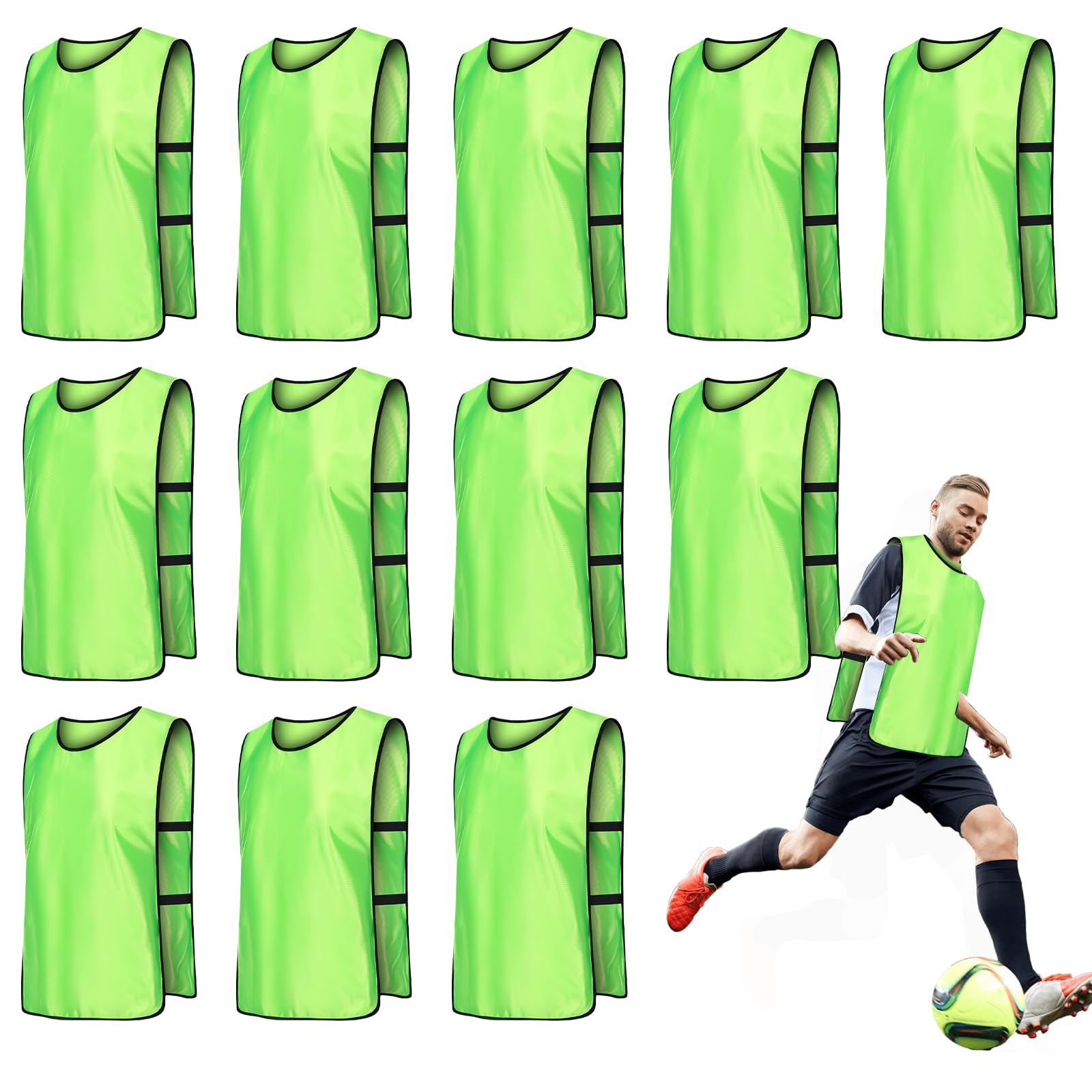 BORDEAG Set di 12 canottiere da calcio, da allenamento, da uomo, da donna, 70 x 47 cm, verde