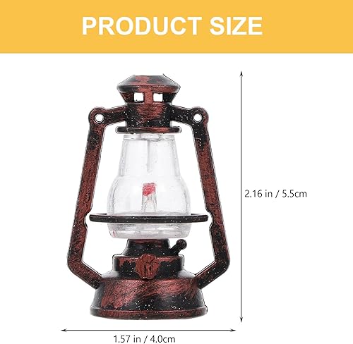 Miniatura 7 de Abaodam Lámparas de aceite en miniatura para casa de muñecas, lámpara de queroseno, ornamento de luz, linterna vintage, accesorios para casa de