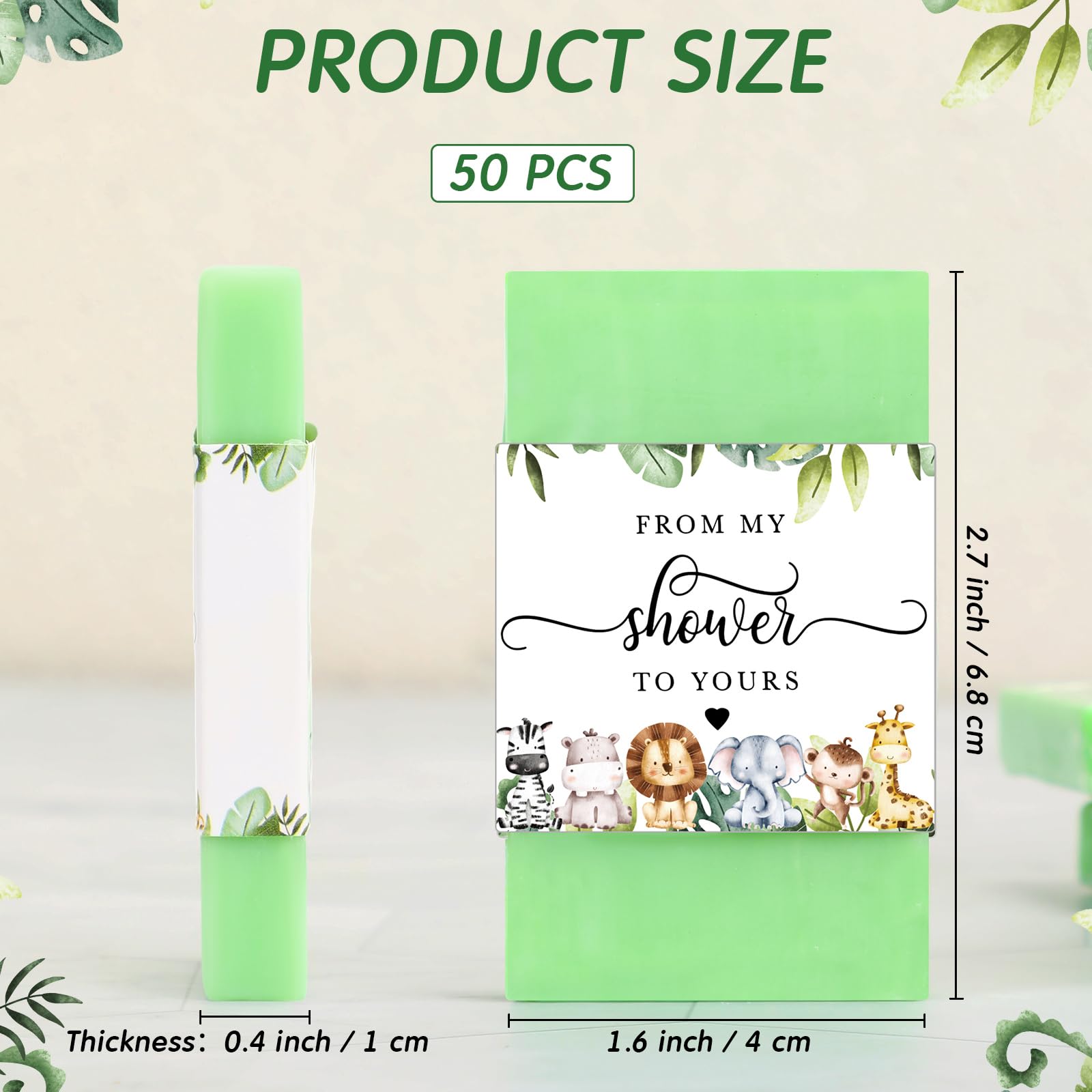 Demissle 50 saponette per baby shower con etichette a tema animali della giungla safari profumate verdi mini saponi fatti a mano per bomboniere ospiti decorazioni ricordo festa