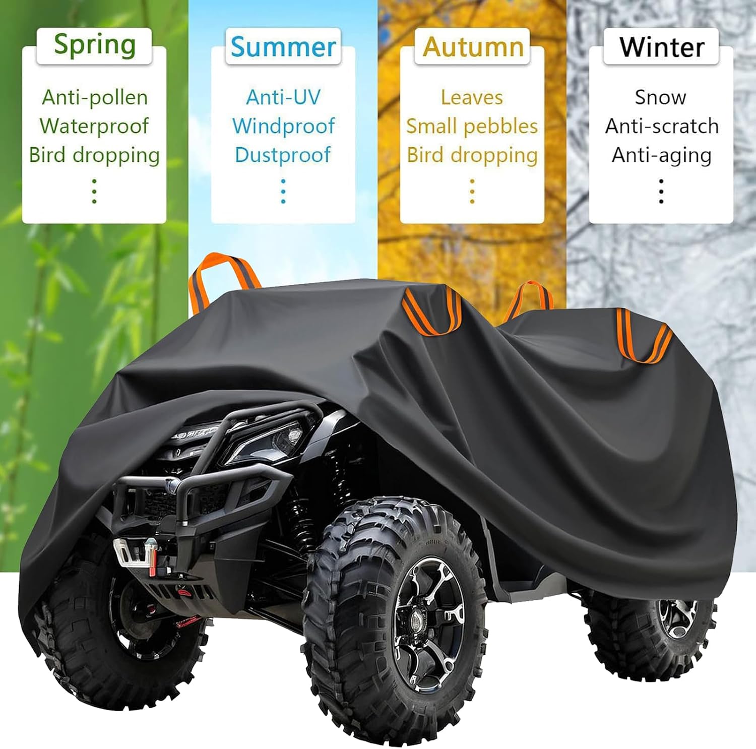 ATV Cover for Yamaha Raptor 110 2024-2021 2022 2023 2024 2025, All-Weather Outdoor Quad Bike Cover, Tear Resistant ATV Cover with 4 Reflective Strips, Rain and Snow Protection Cover