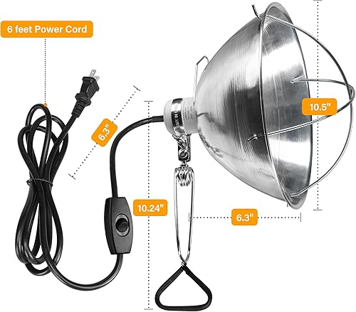 Miniatura 5 de Simple Deluxe Lámpara de abrazadera ajustable con reflector de aluminio de 10.5 pulgadas y protector de bombilla, enchufe E26 de 250 W (bombilla no