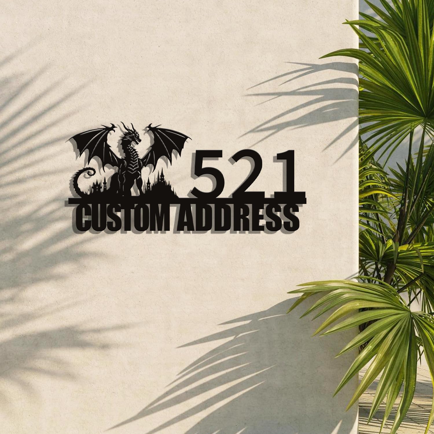 Personalized Dragon Metal Address Sign, Custom House Number Plaque, Dragon Front Door Sign, Street Name Marker for Outdoor Entrance, Hanging Yard Wall Decor (Style-2)