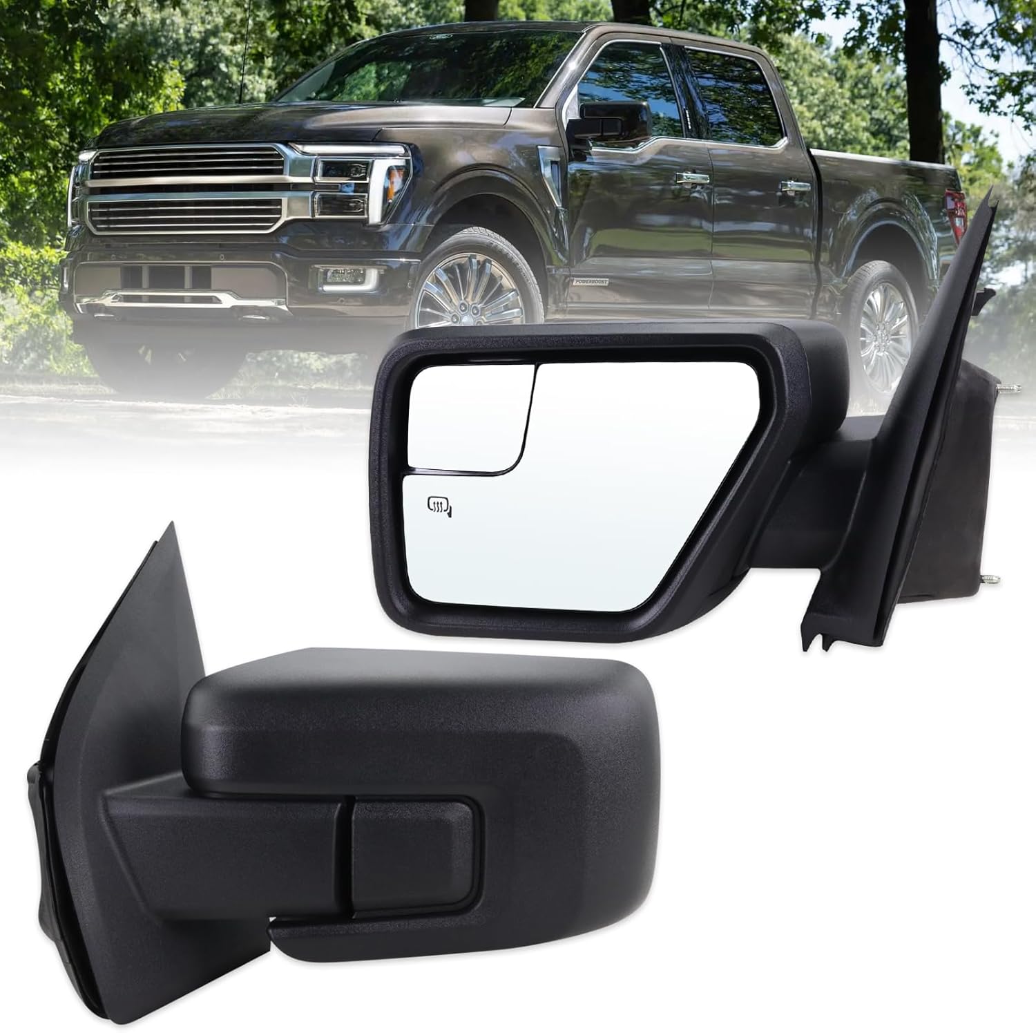Left Driver Side Door Mirror Compatible With 2021 2022 2023 2024 2025 Ford F150 With Power Glass Manual Folding Heated Matte Black Replace#ML3Z17683UA(5Pins)