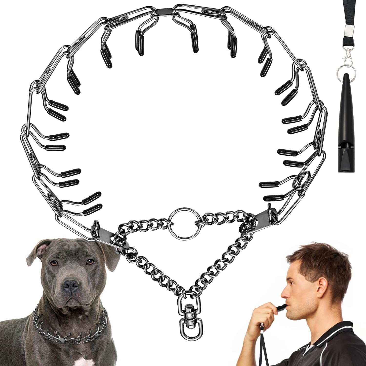Adjustable Training Collars Anti Pull Dog Collar for Large Dogs 304 Stainless Steels Dog Collar with Quick Release Buckle and Comfort Rubber Tips(Black,XL-28inch)