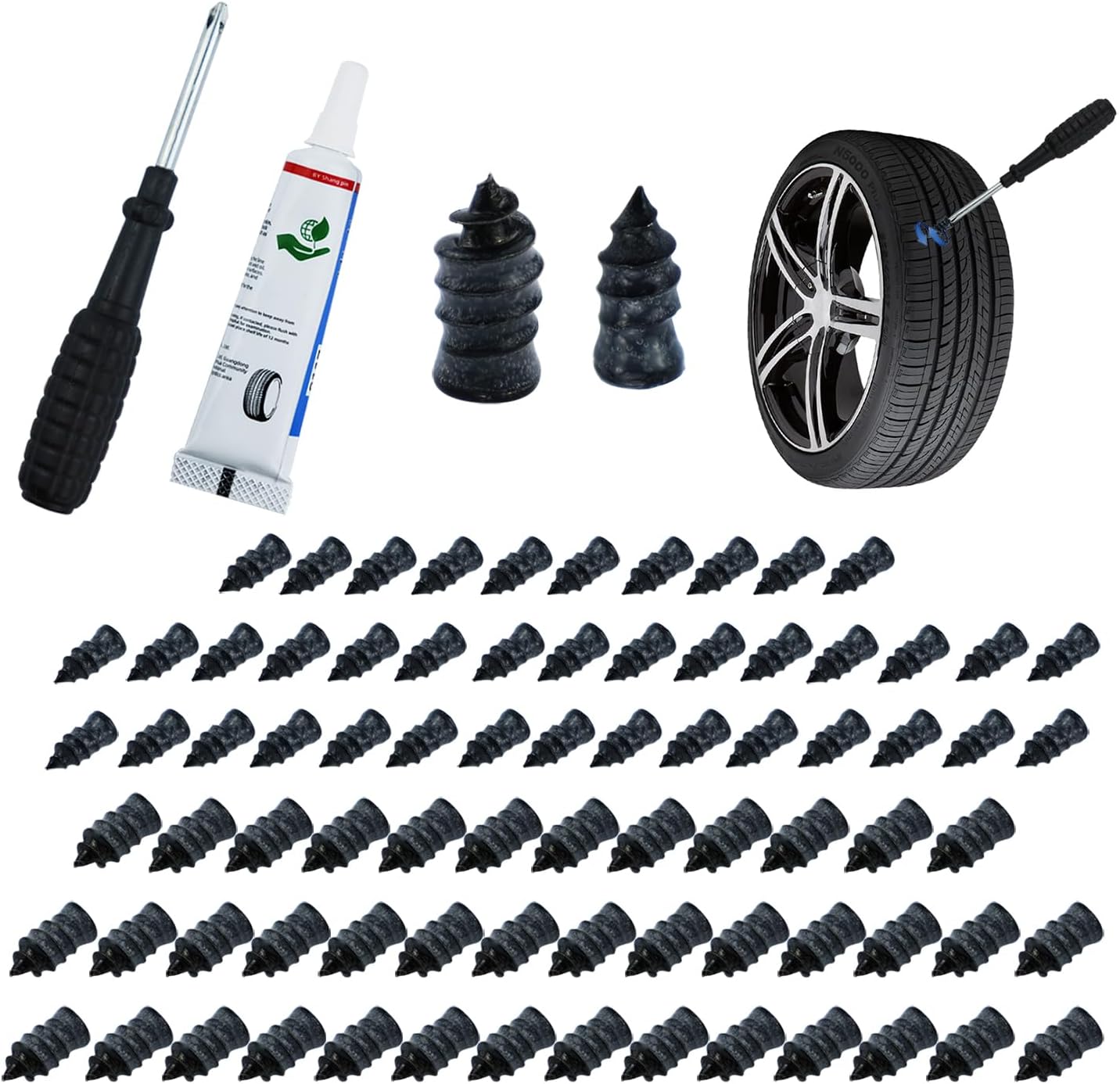 80 Pack Self-Service Rubber Tire Repair Nails, Fast Vacuum Tire Puncture Repair Screws Emergency Fix Tool, Universal for Cars, Motorcycles & Jeeps