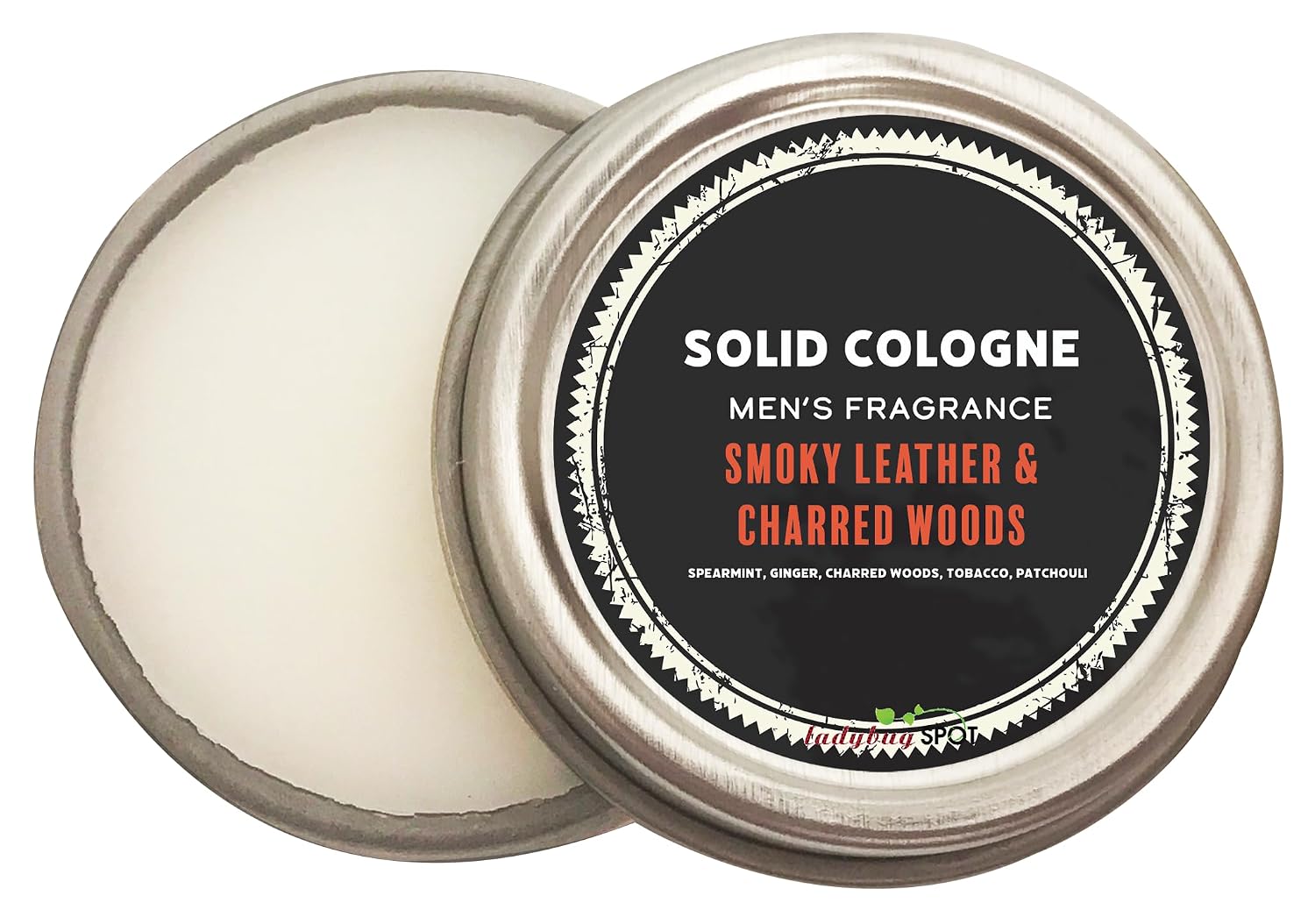 Ladybug Spot Natural Solid Cologne With Sandalwood Note & Amber Note Infused with Essential Oils for Men & Woman 1/4 OZ Sample Size (Smoky Leather & Charred Woods)