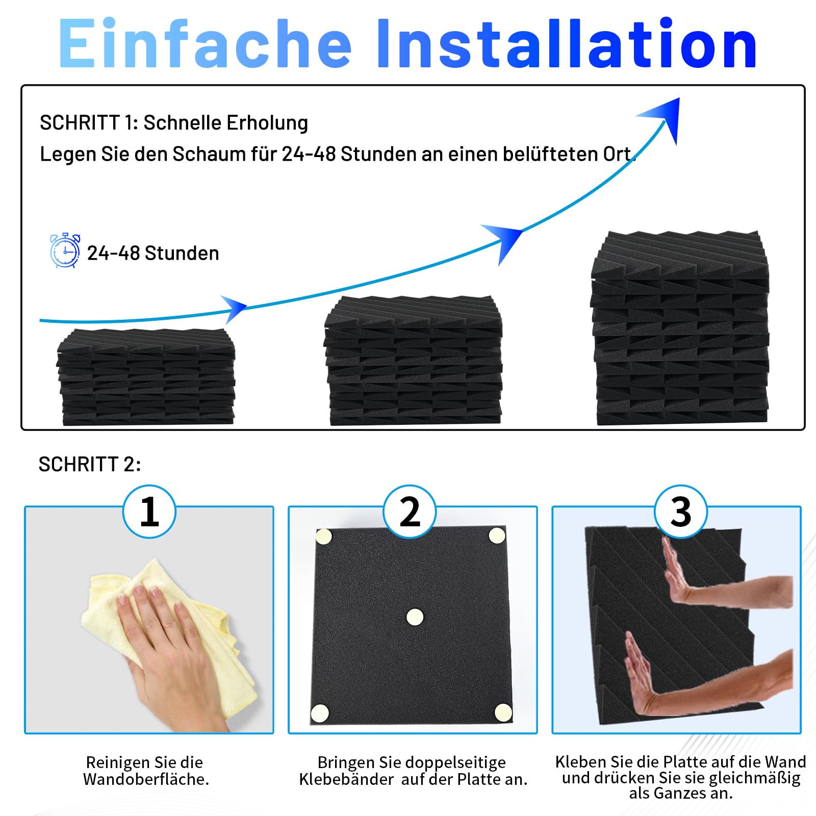 48 Stück Akustikschaumstoff Schallschutzplatten, 2.5 X 30 X 30CM Schalldämmung Akustikpaneele, Schallschutz Akustik Schaumstoffplatten, Hochdichte Schalldämmung Akustikplatten für Tonstudio, Heimkino