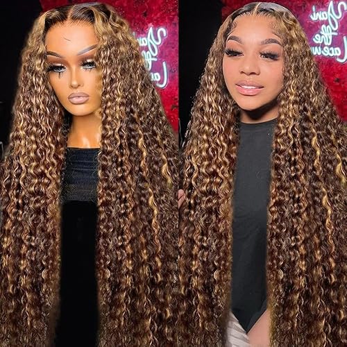 BJVT 30Inch Highlight Ombre Lace Front Wig Human Hair 13x6