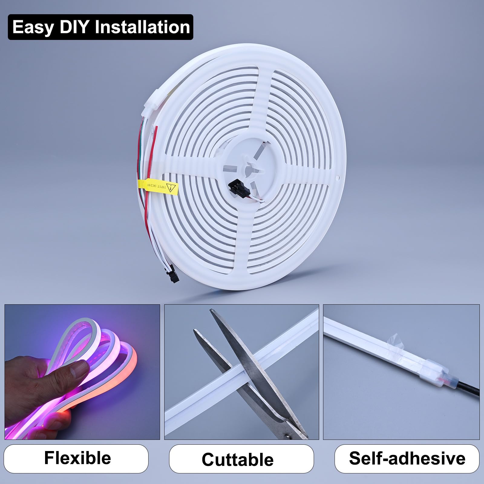 24V RGB+IC COB LED Streifen 5M IP67 Wasserdicht 16W/M 576LEDs/M | 12mm Selbstklebend Schneidbar Mehrfarbig mit Farbwechsel Effekten für Innen Außen DIY Deko (ohne Adapter und Controller)