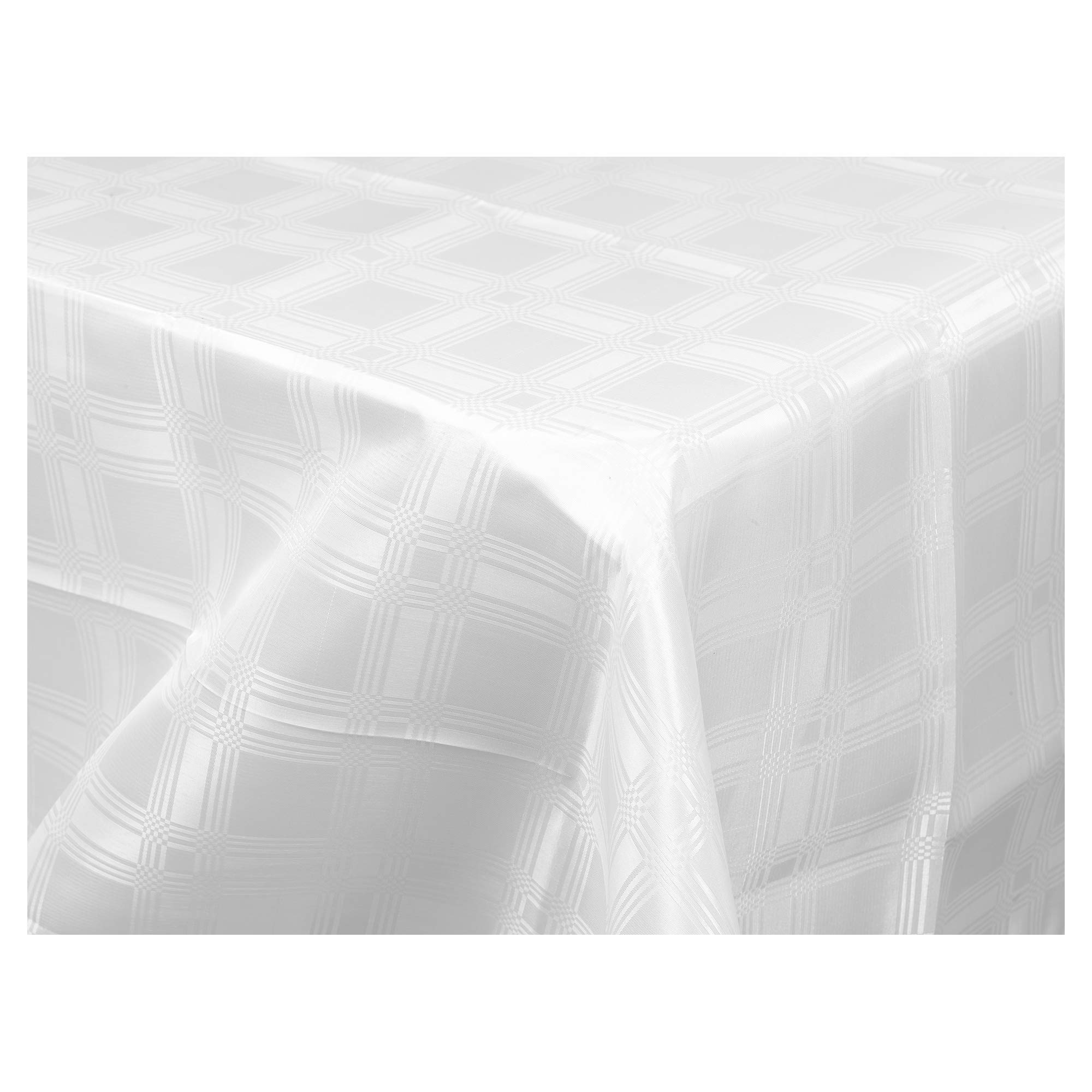 Urbnliving White Checkered Decorative Damask Rectangle Tablecloths Covers Oblong Tableware Dinning Table Cloth Décor (220 X 150Cm, )