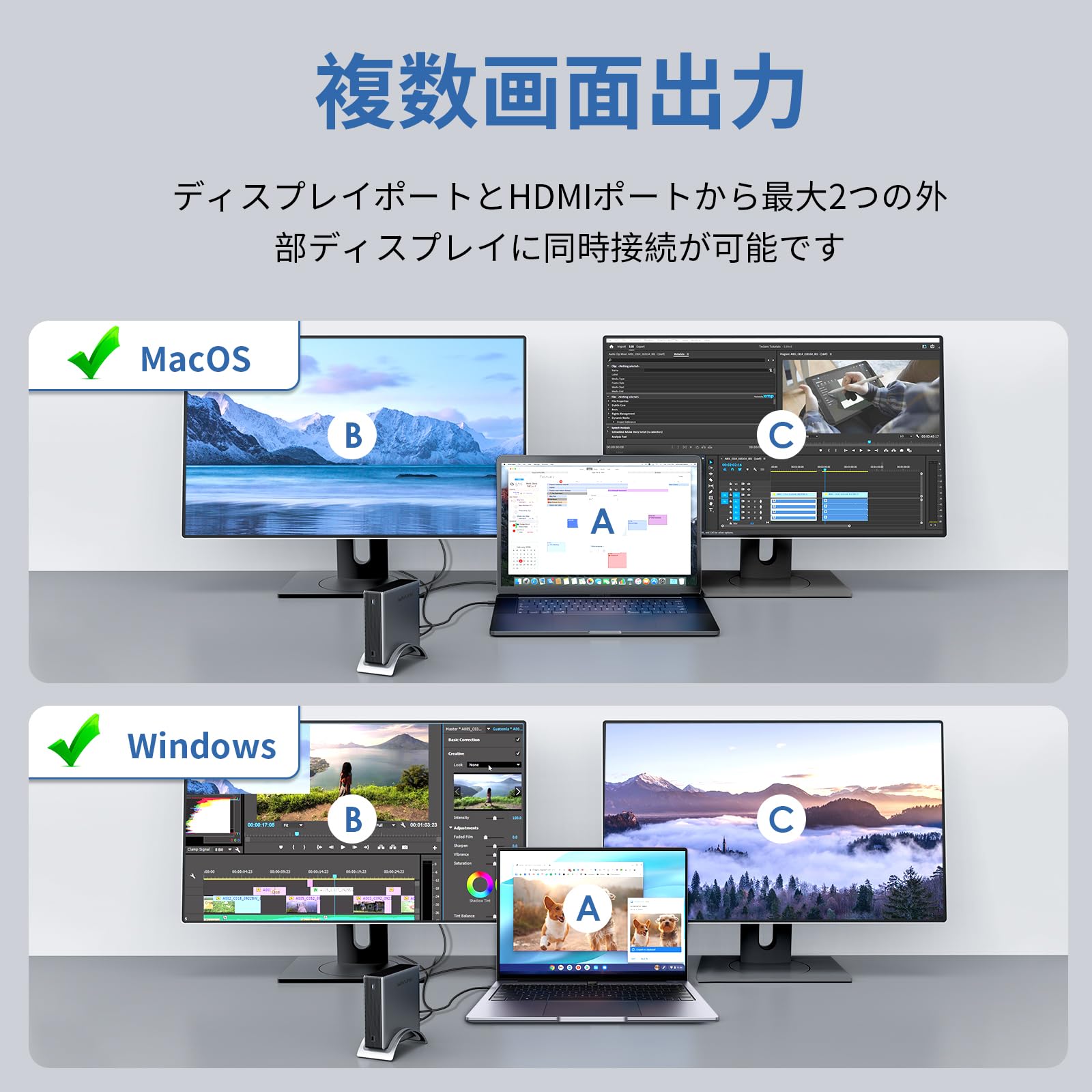 Amazon.co.jp: WAVLINK Type C ドッキングステーション/充電対応 最大