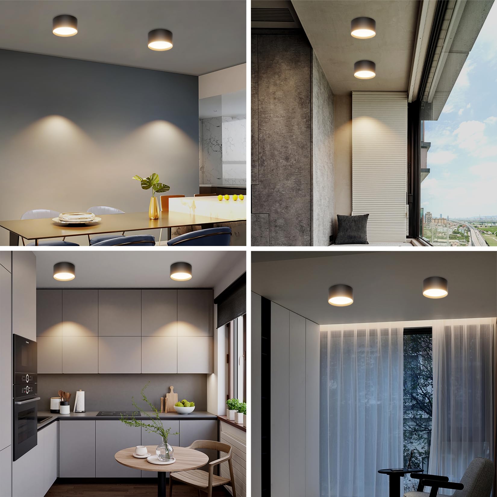 Klighten 18W LED Foco de techo, Negro Redondos Focos de superficie, Lampara Techo Moderno, Aplique Techo Interior Blanco Cálido 3000K, Plafón Focos Aluminio para Salón Baño, IP44, 1029LM, 60X120mm
