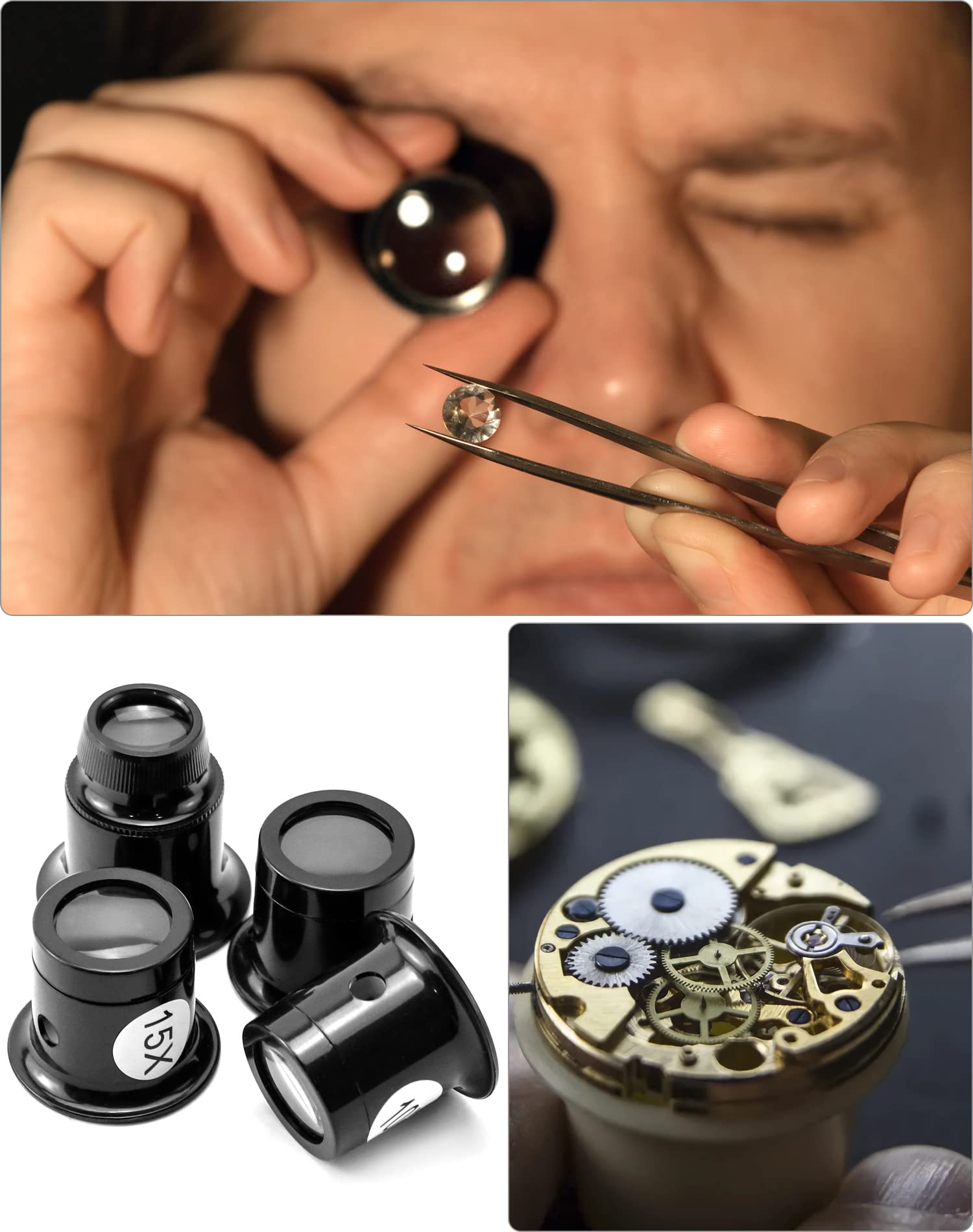 15X Juweliers Loep, Professionele Oogloep Vergrootglas Sieraden Vergrootglas Horlogemaker Tool voor Stempel Munt Diamant Repareren