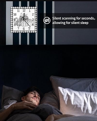 Miniatura 6 de Thanksgiving Wooden Wall Clock Silent Non Ticking, Black Line Hand Draw Pumpkins Plaid Fall Square Wall Clock Battery Operated, Decor Clock for Home