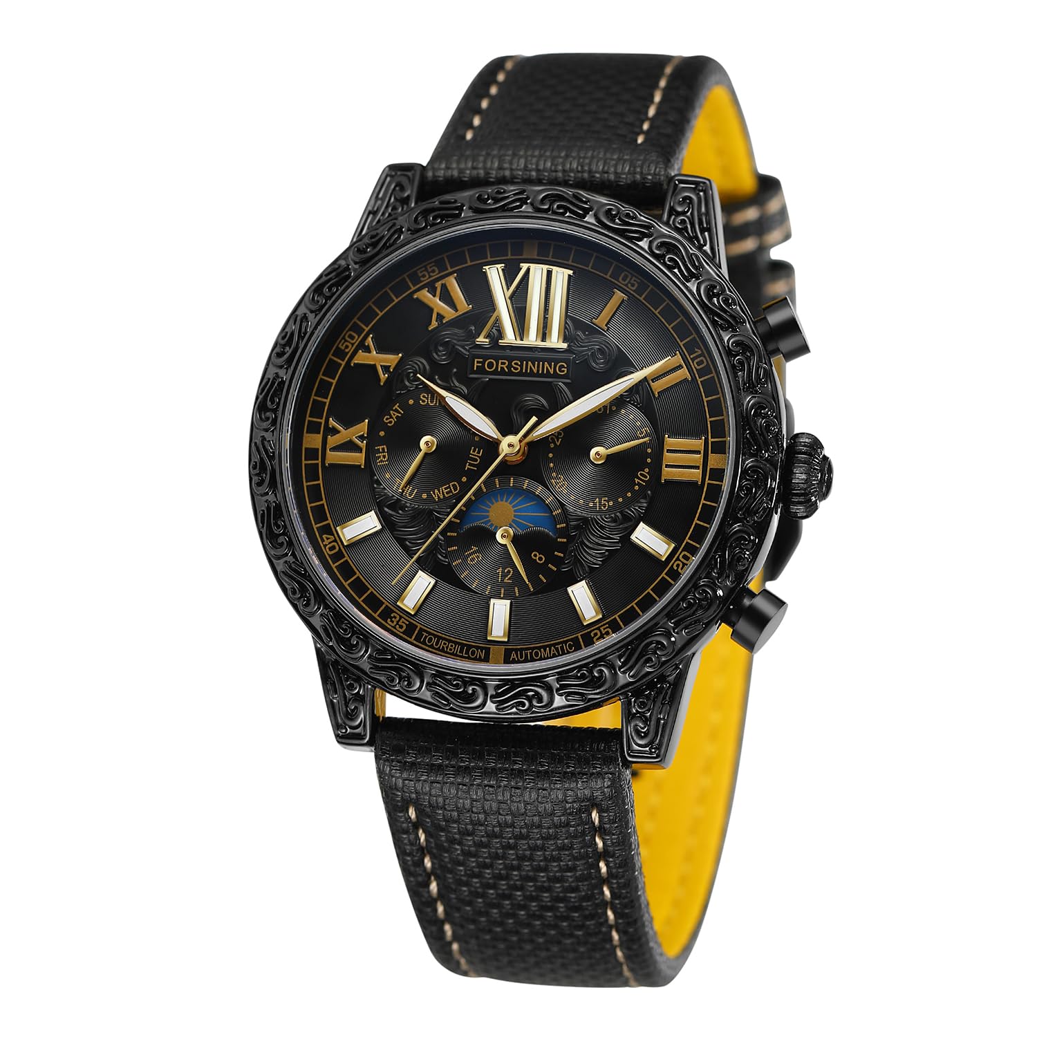 FORSINING Mens Automatic Self Winding Moon Phase Luxury Brand Date Calendar Wrist Watch, Black (B0CD1XRYX7) Amazon Price History, Amazon Price Tracker