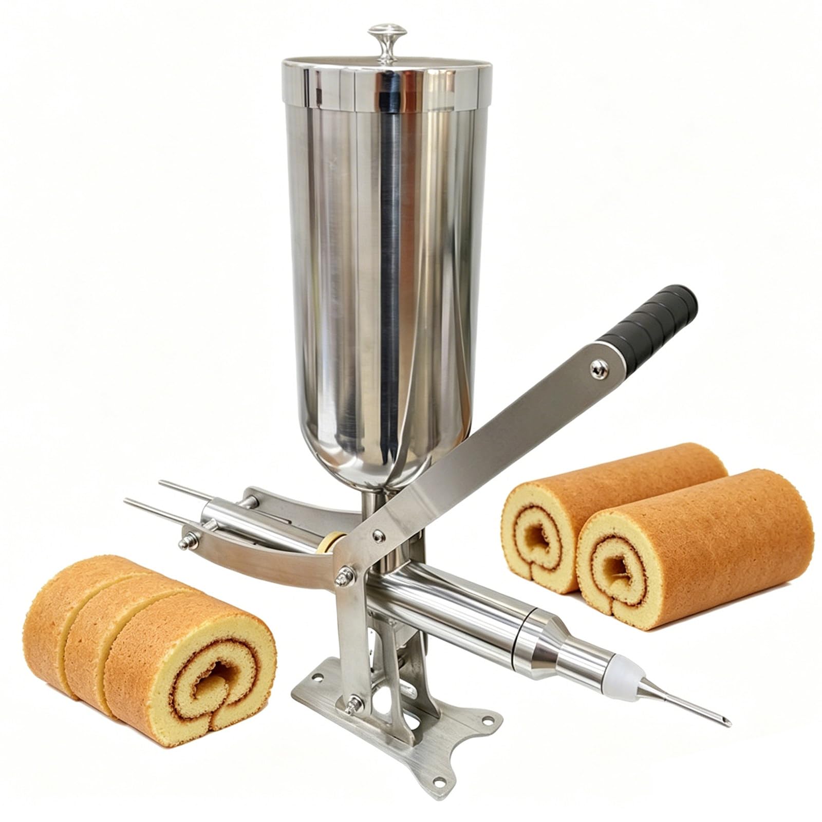 Esta máquina rellenadora de Churros de 5 litros, Manual y de Acero Inoxidable, es Ideal para Uso Comercial, restaurantes, cafeterías y panaderías Rellenar Donuts y Churros.