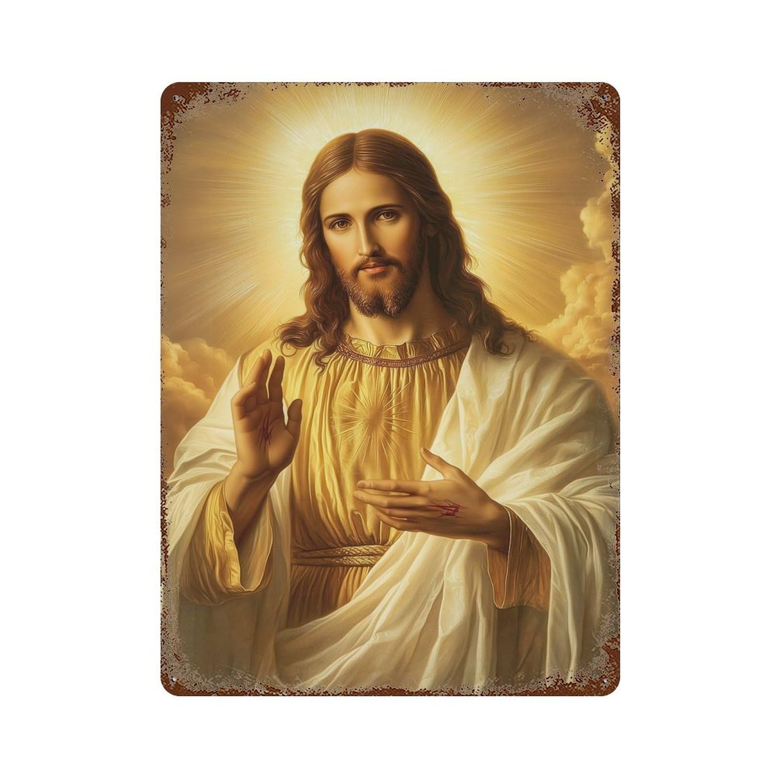 Jesus Christ Rust Effect Tin Sign 15.7"x11.8", Retro Wall Decor for Patio, Garden Room And Bar Decor