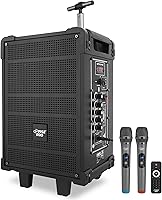 Vista 1 de Pyle PWMA899A - Sistema de altavoz Bluetooth inalámbrico portátil de 8 pulgadas, batería recargable incorporada, micrófono inalámbrico, USB/Micro
