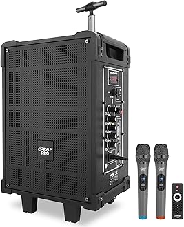 Pyle 8'' Portable Wireless Bluetooth Speaker System - Built-in Rechargeable Battery, Wireless Microphone, USB/Micro SD/FM - 350 Watt - FM Radio with Digital LED Display, PWMA899A