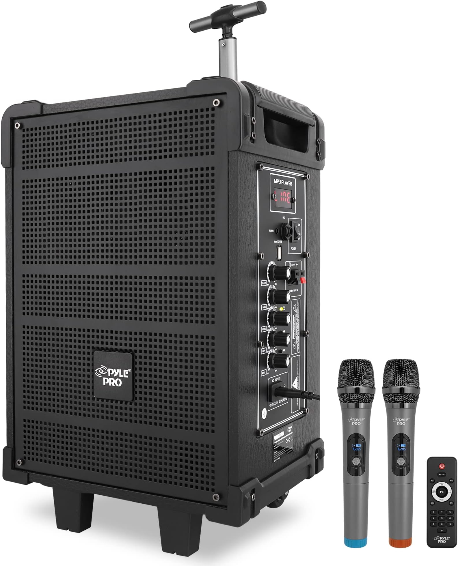 Pyle 8'' Portable Wireless Bluetooth Speaker System - Built-in Rechargeable Battery, Wireless Microphone, USB/Micro SD/FM - 350 Watt - FM Radio with Digital LED Display, PWMA899A